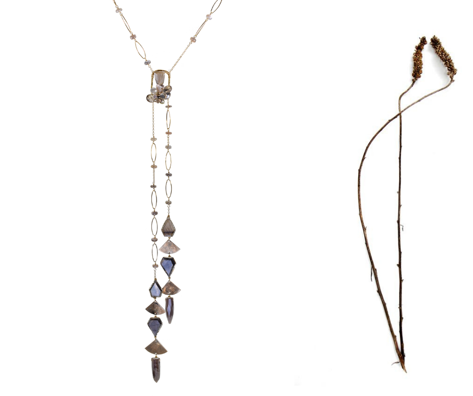 double tassel geometric gold gemstone long necklace