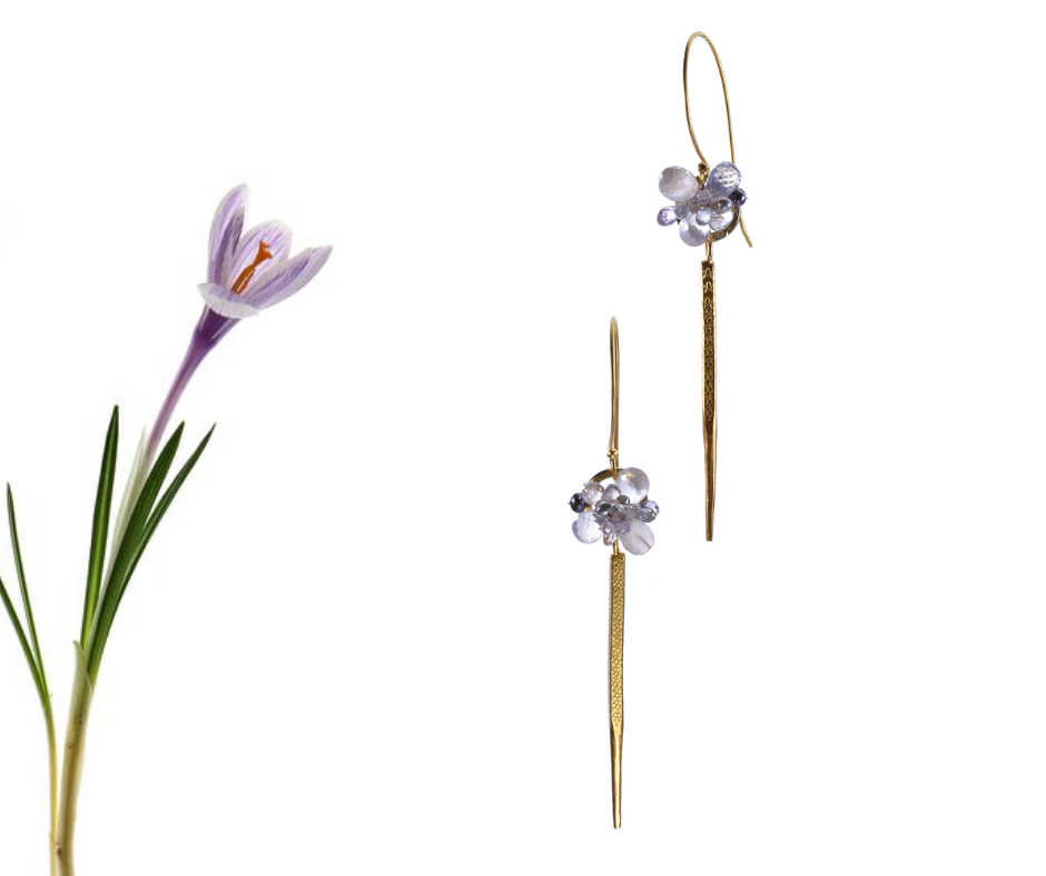 single gold spike gemstone cluster earrings