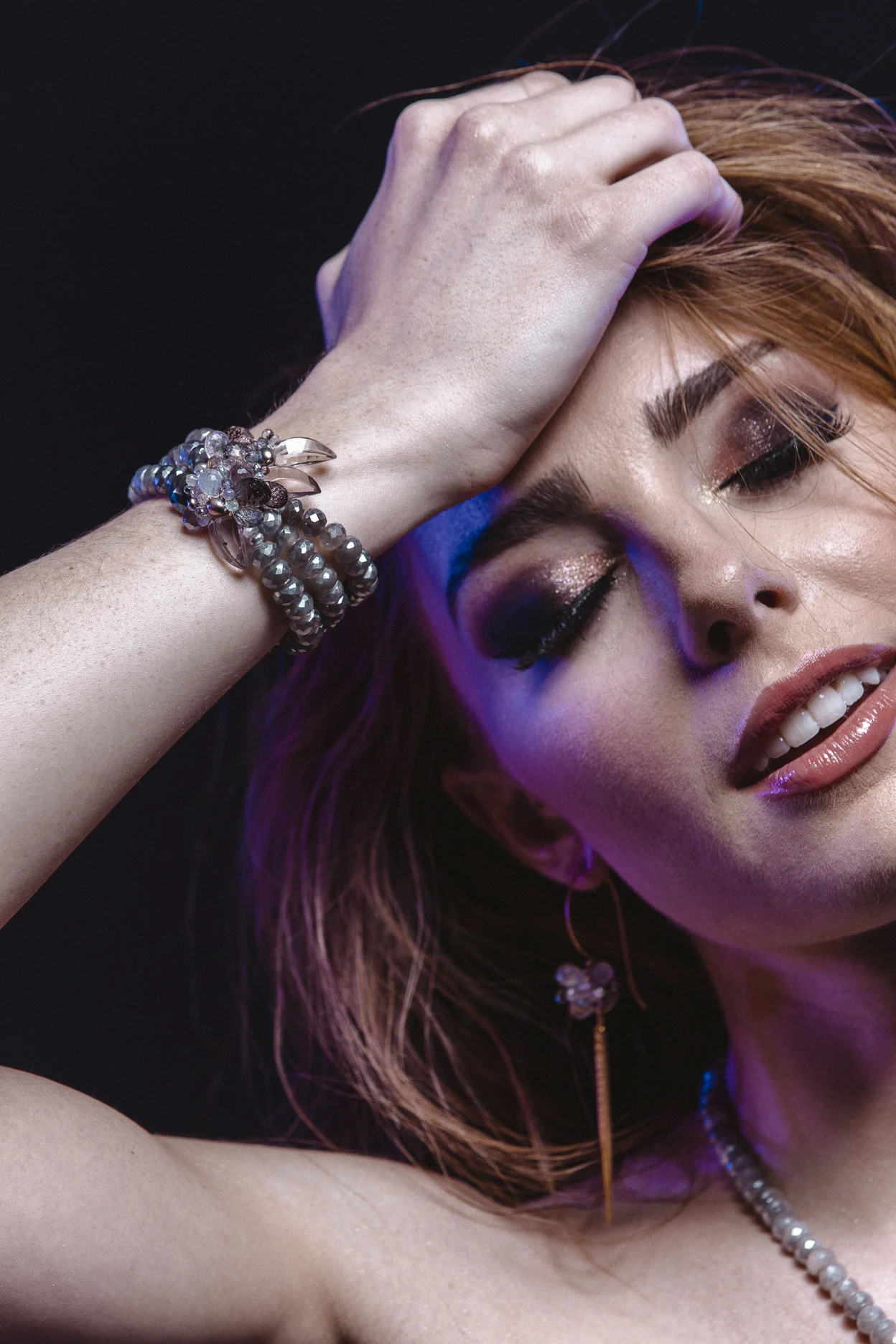 model wearing gemstone cuff