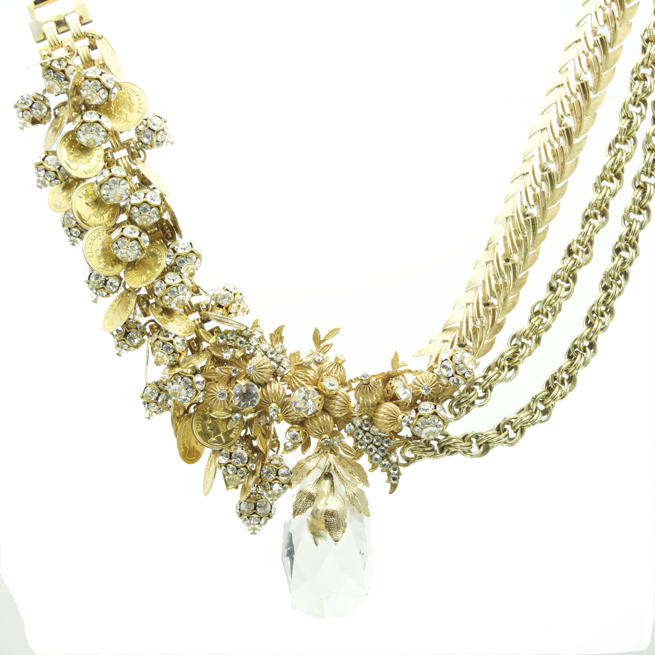 gold coin and crystal vintage collar necklace