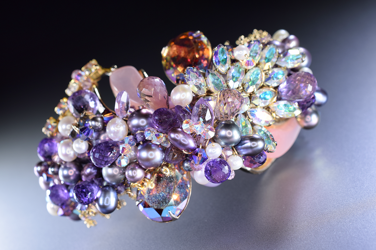 pink purple rhinestone cuff bracelet