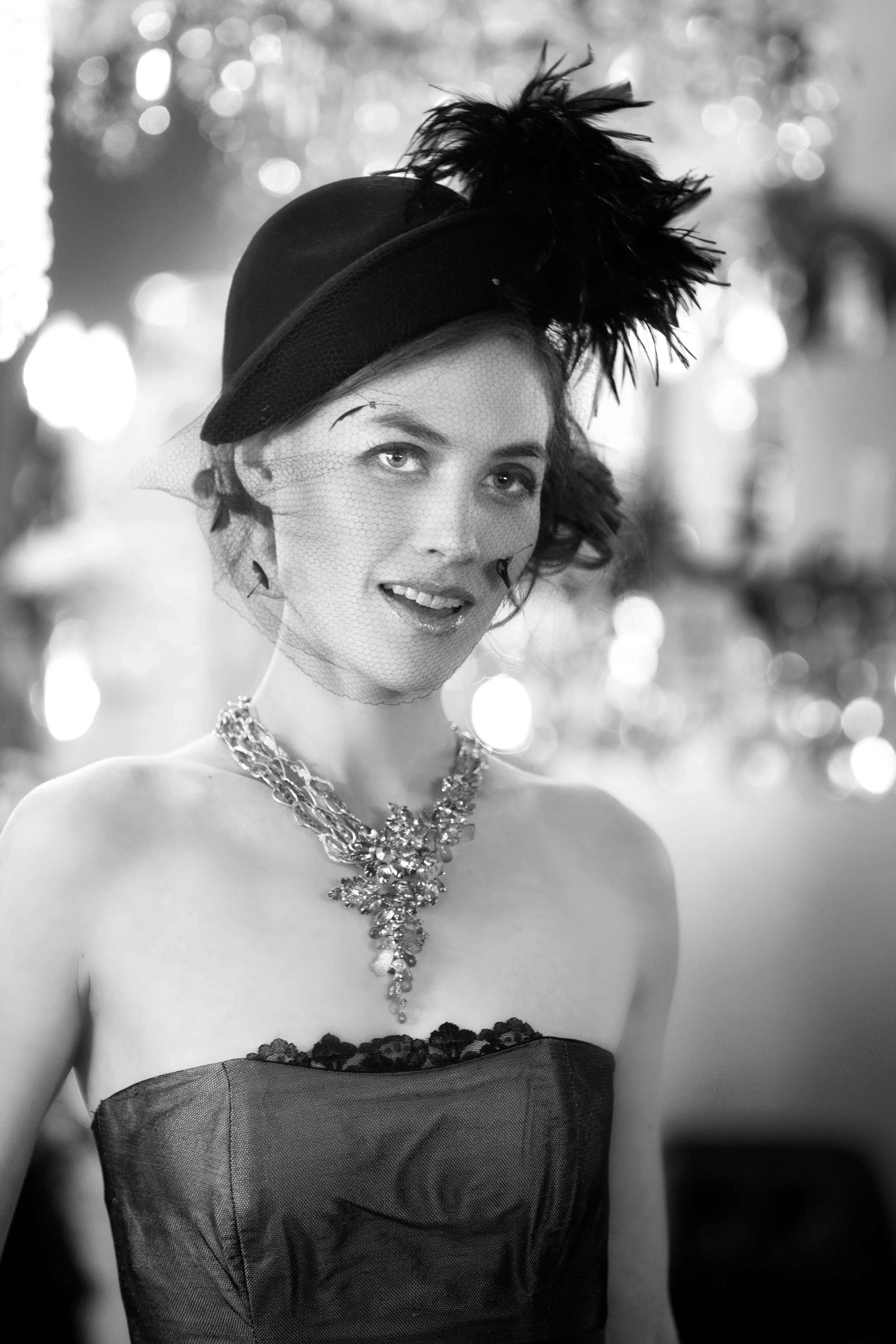 model wearing statement necklace