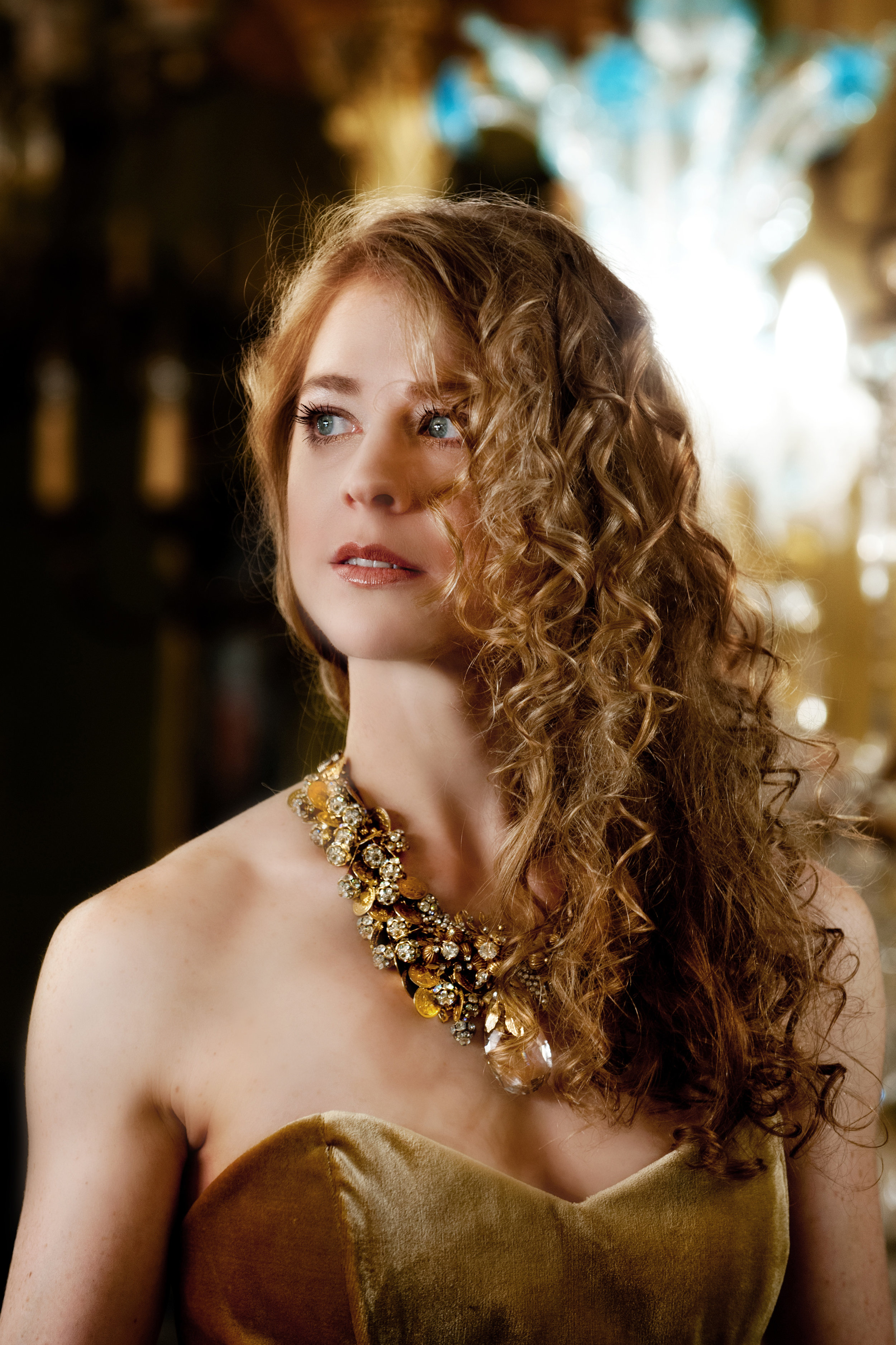 model wearing statement necklace