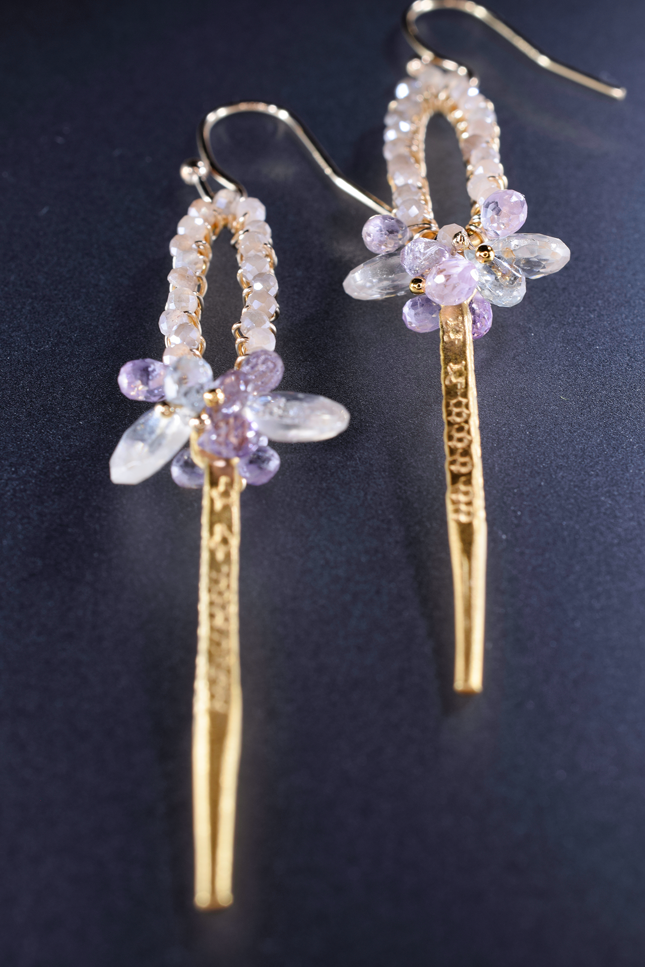 custom earrings with gemstones and 24k gold vermeil spike