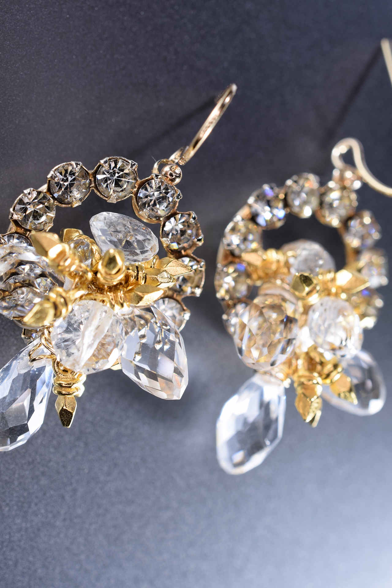 custom earrings gold and crystal rhinestones