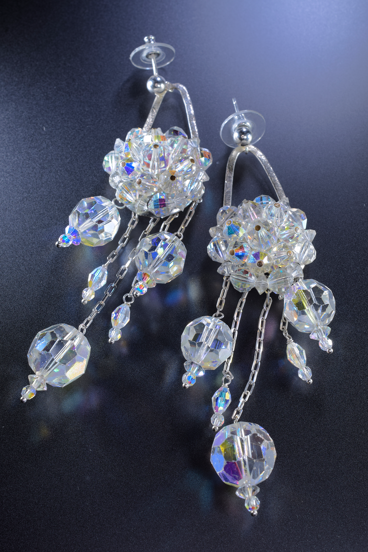 aurora borealis swarovski crystal and silver chandelier earrings