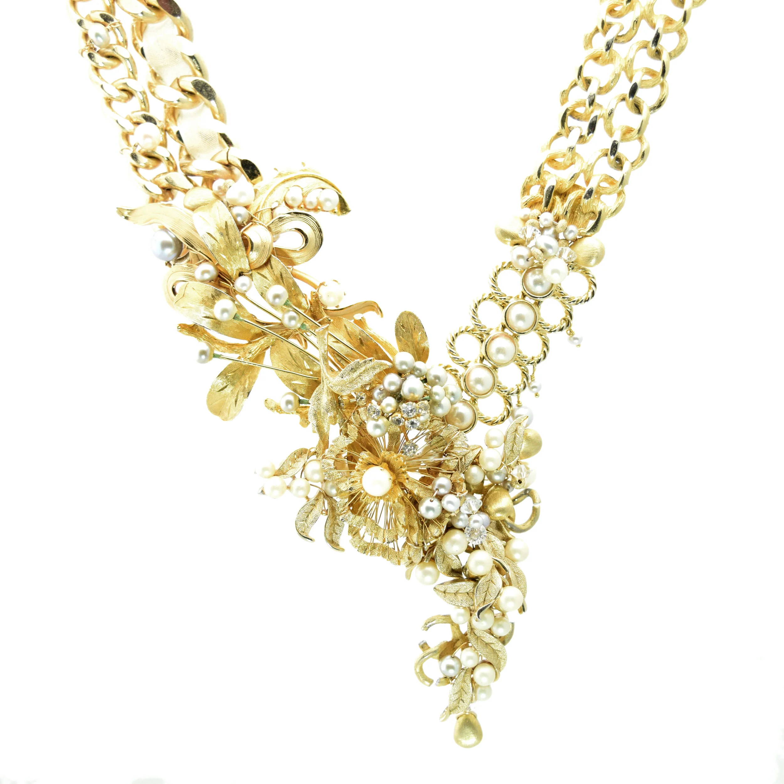 gold and pearl vintage statement necklace
