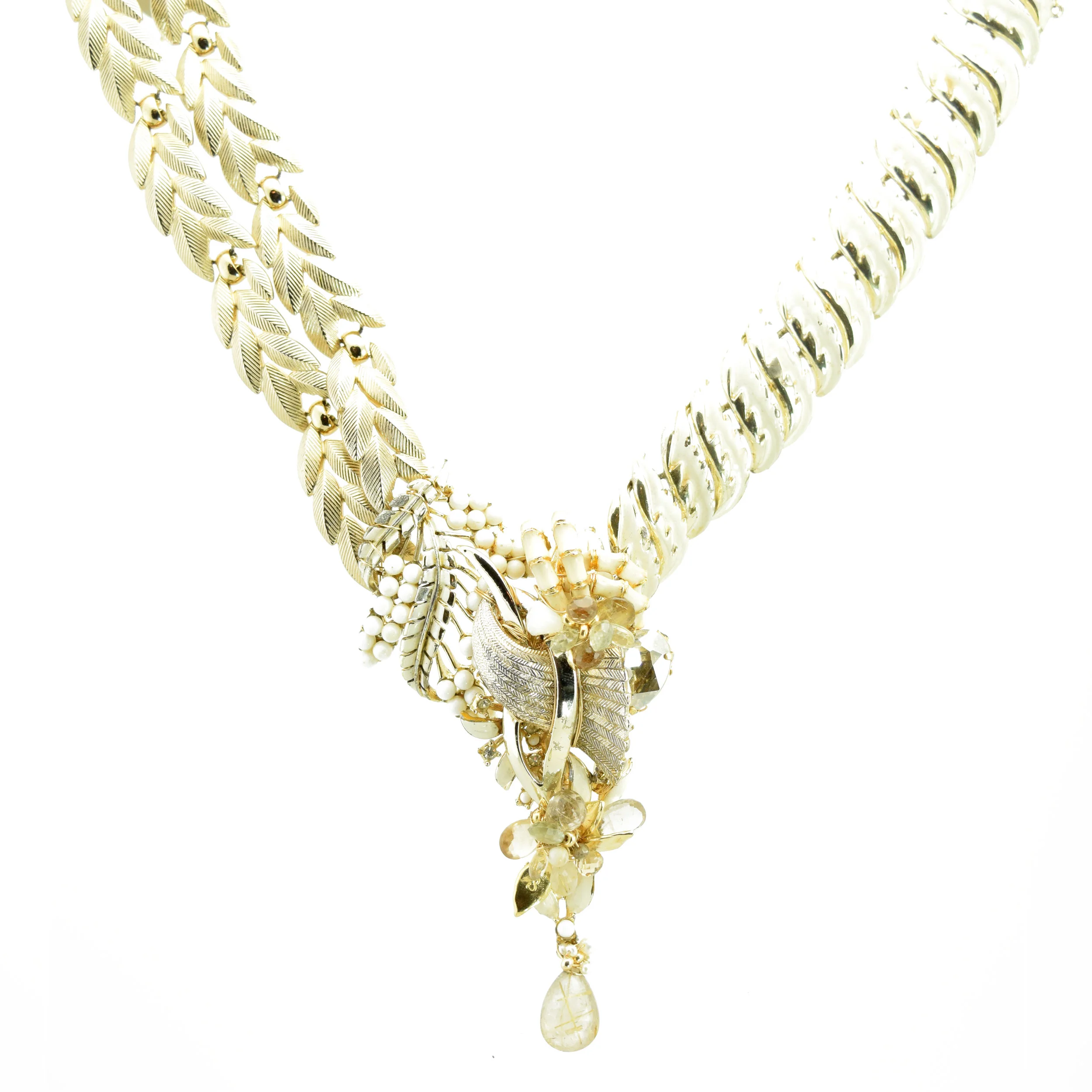 Gold with black spinel multi drop statement necklace