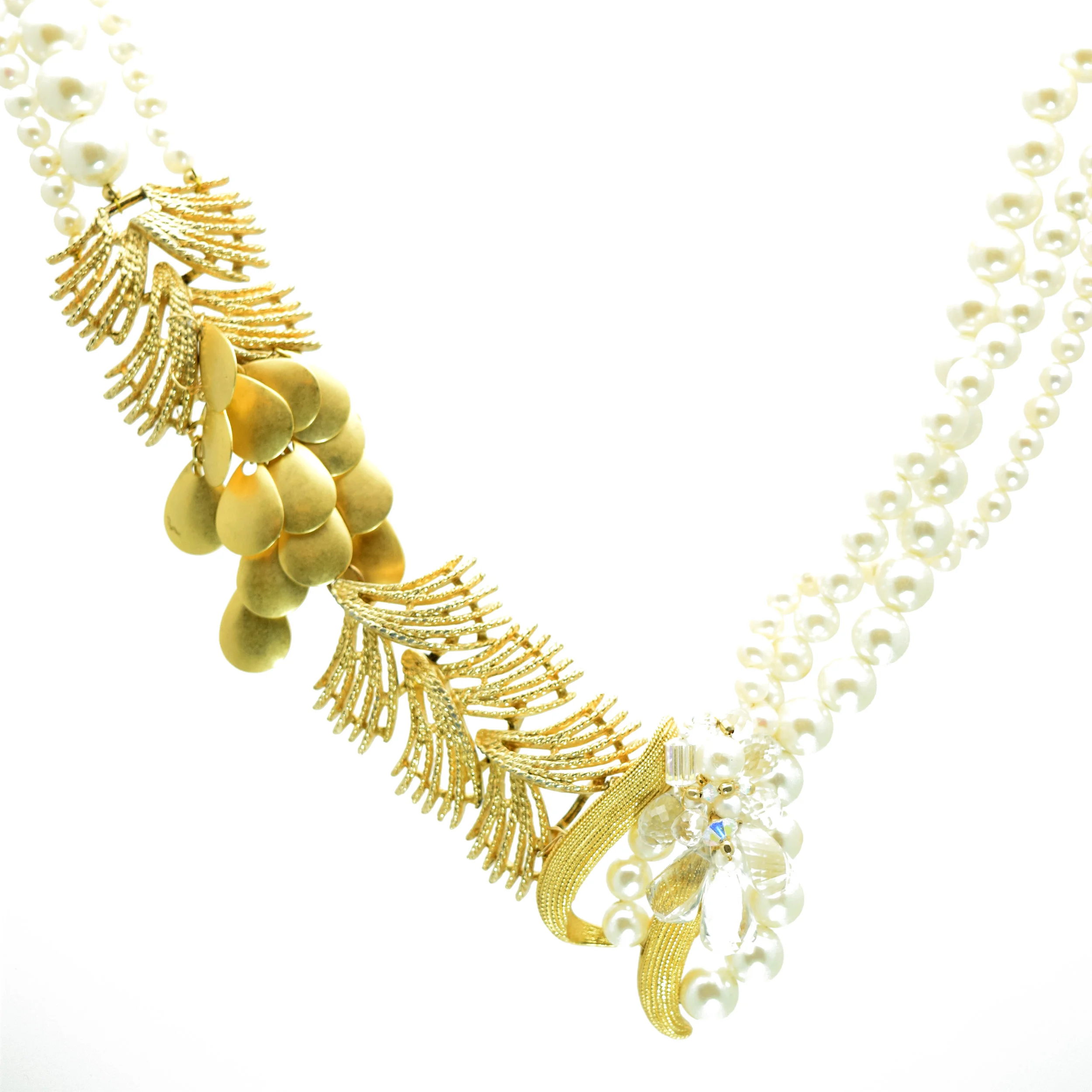 triple strand pearl twist gold and vintage classic necklace