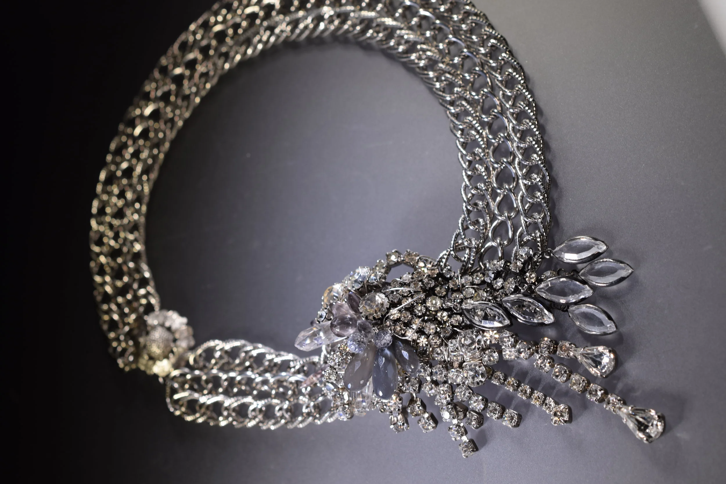 triple silver chain vintage and gemstone collar necklace