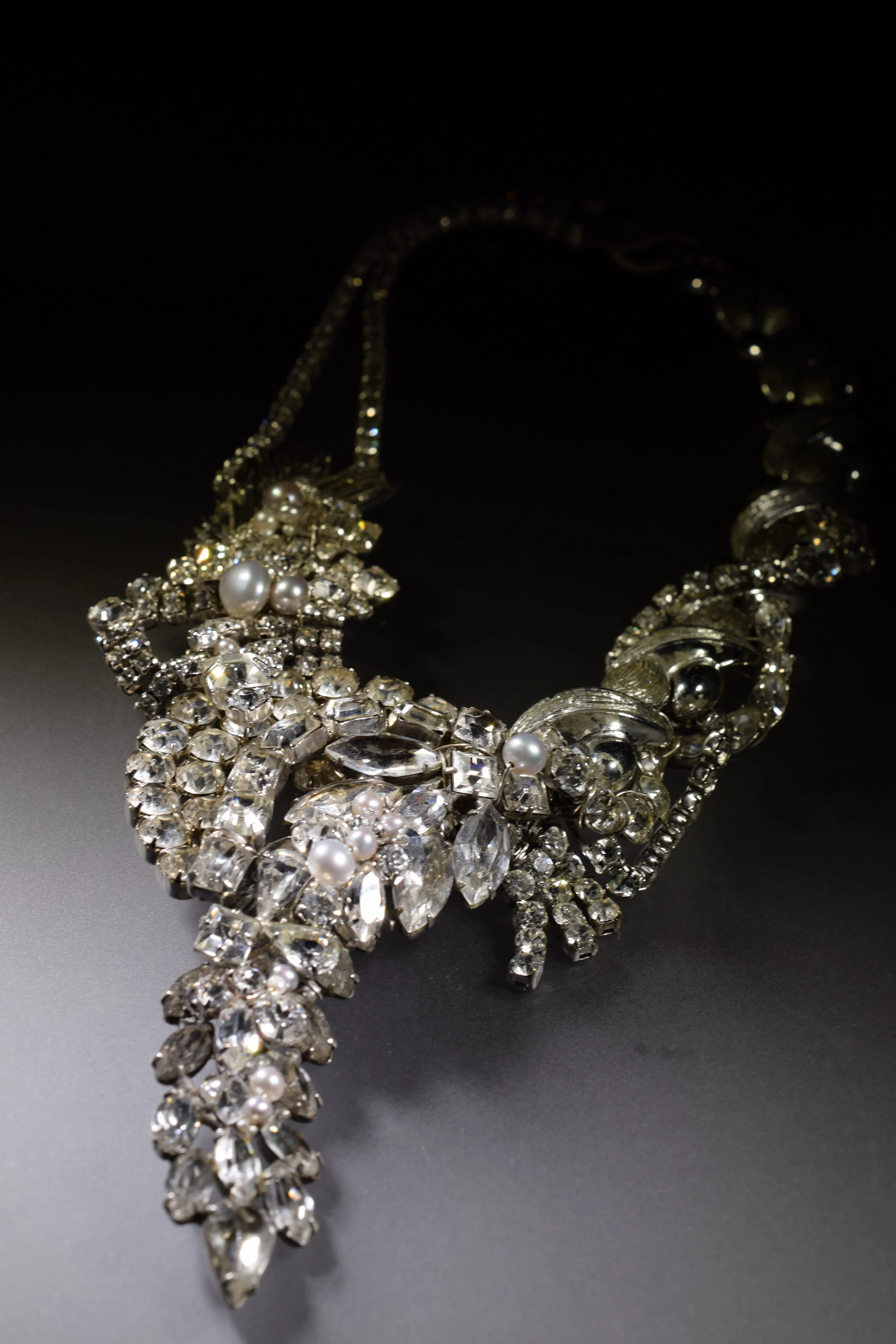 Rhinestone vintage silver crystal statement necklace