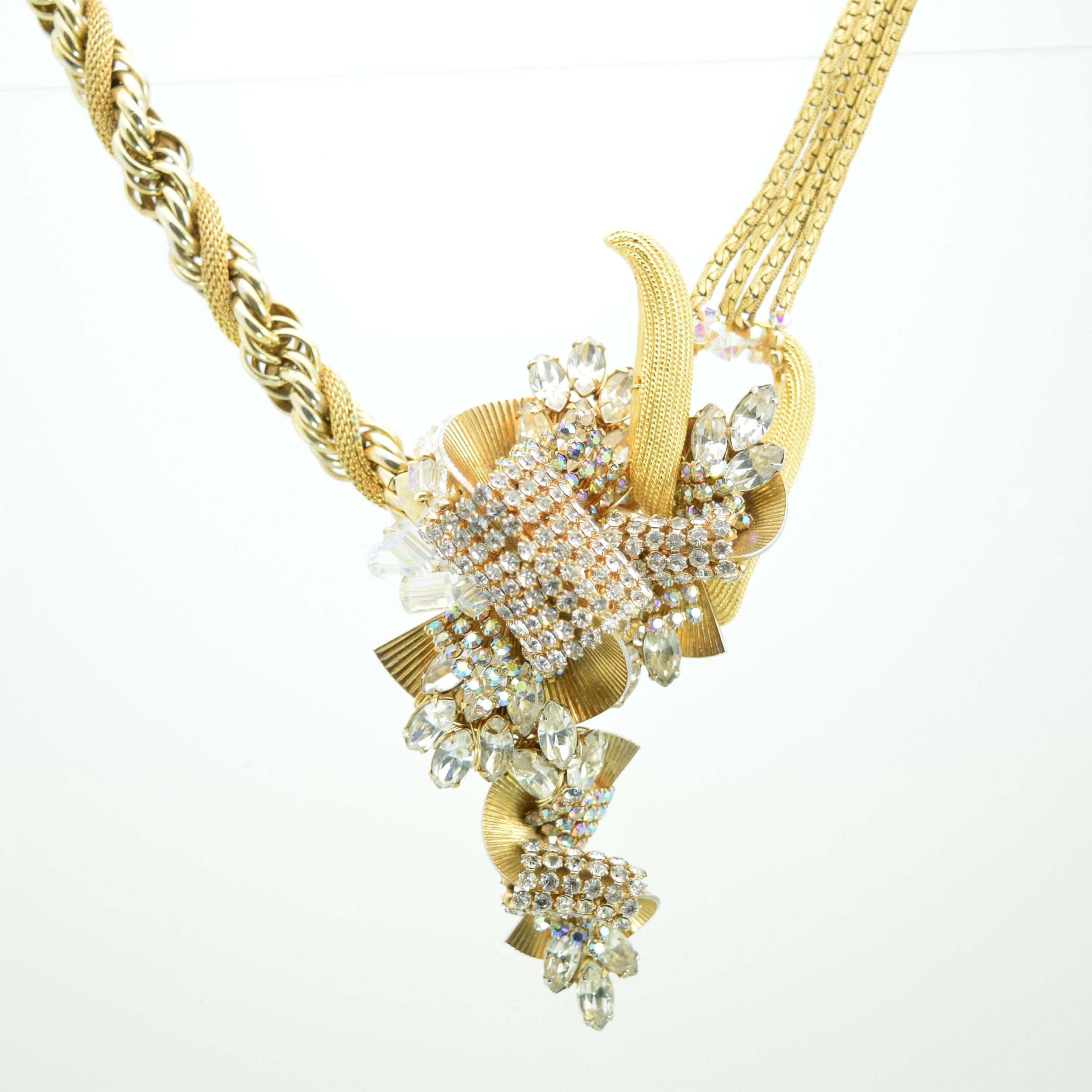 Multi Chain Gold and Rhinestone Necklace