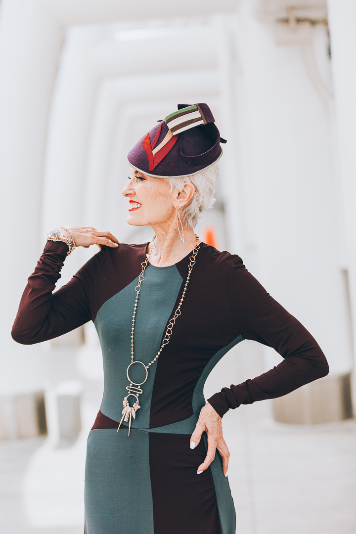 Advanced style blogger Style Crone wearing gemstone earrings