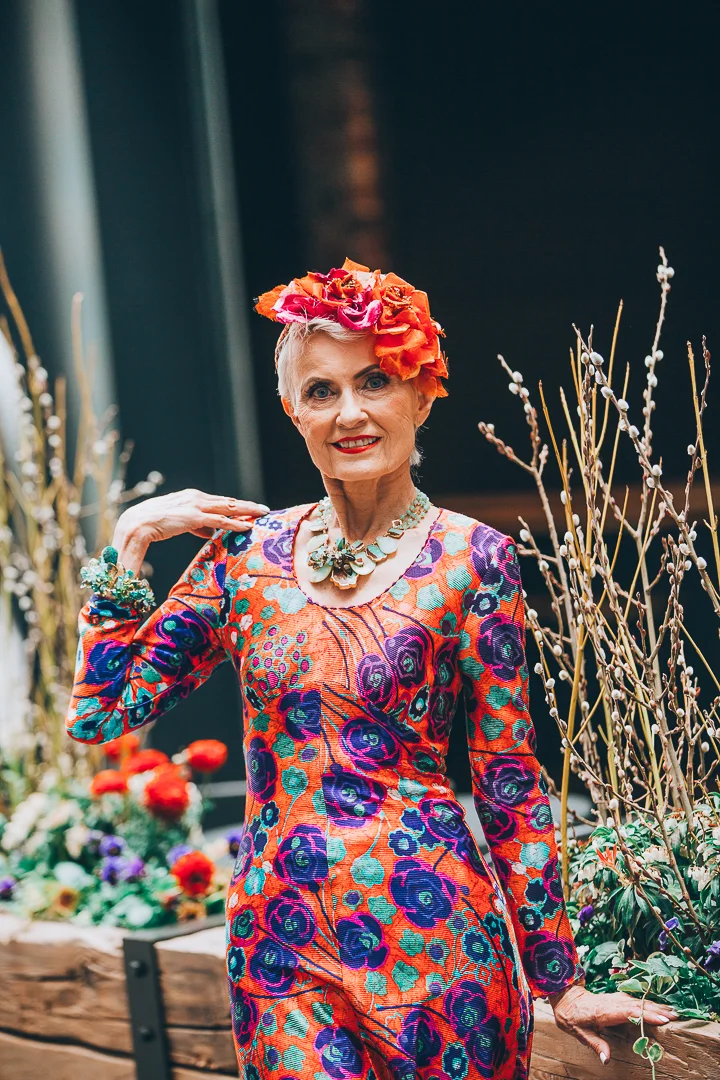 Advanced style blogger Style Crone wearing a statement gemstone cuff bracelet