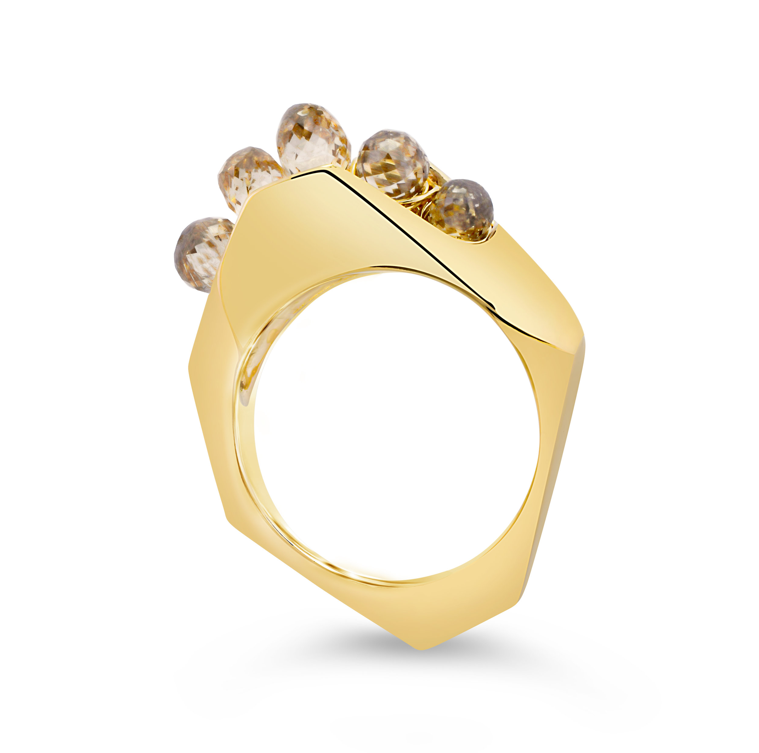 14k gold casted ring with 4 carats of champagne diamonds