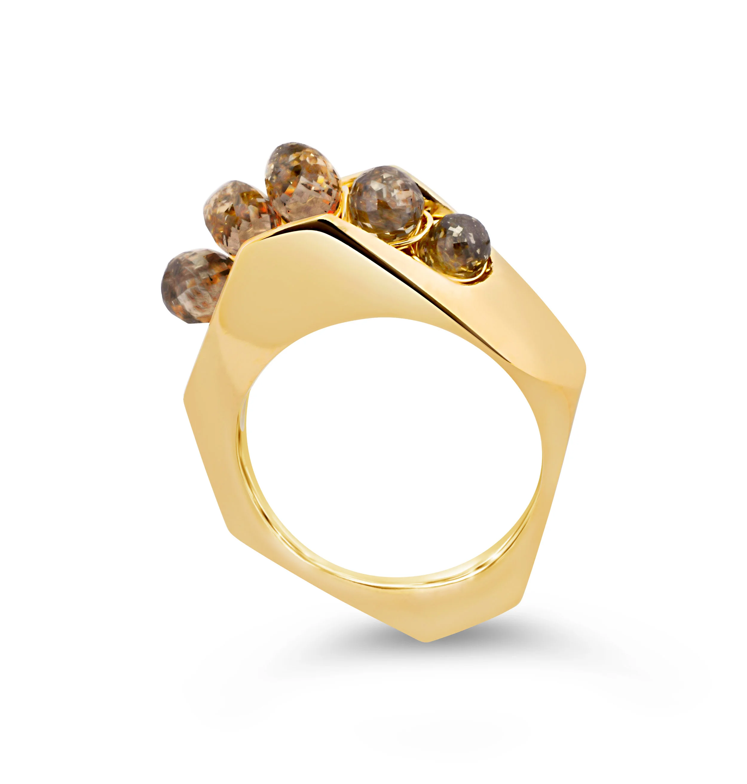 14k gold casted ring with 4 carats of champagne diamonds