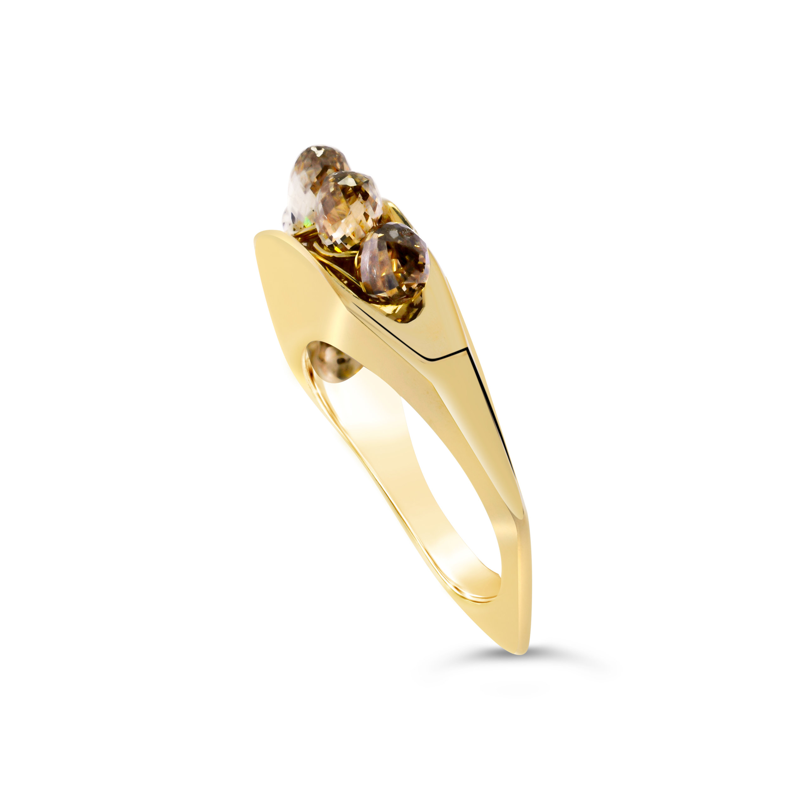 14k gold casted ring with 4 carats of champagne diamonds