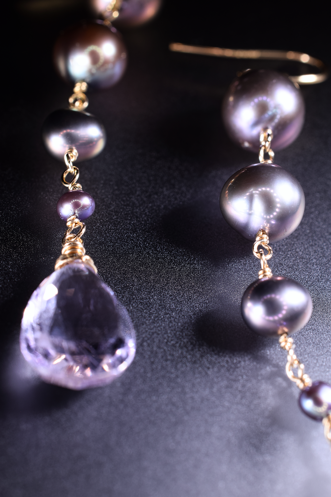 pearl and pink amethyst drop earrings