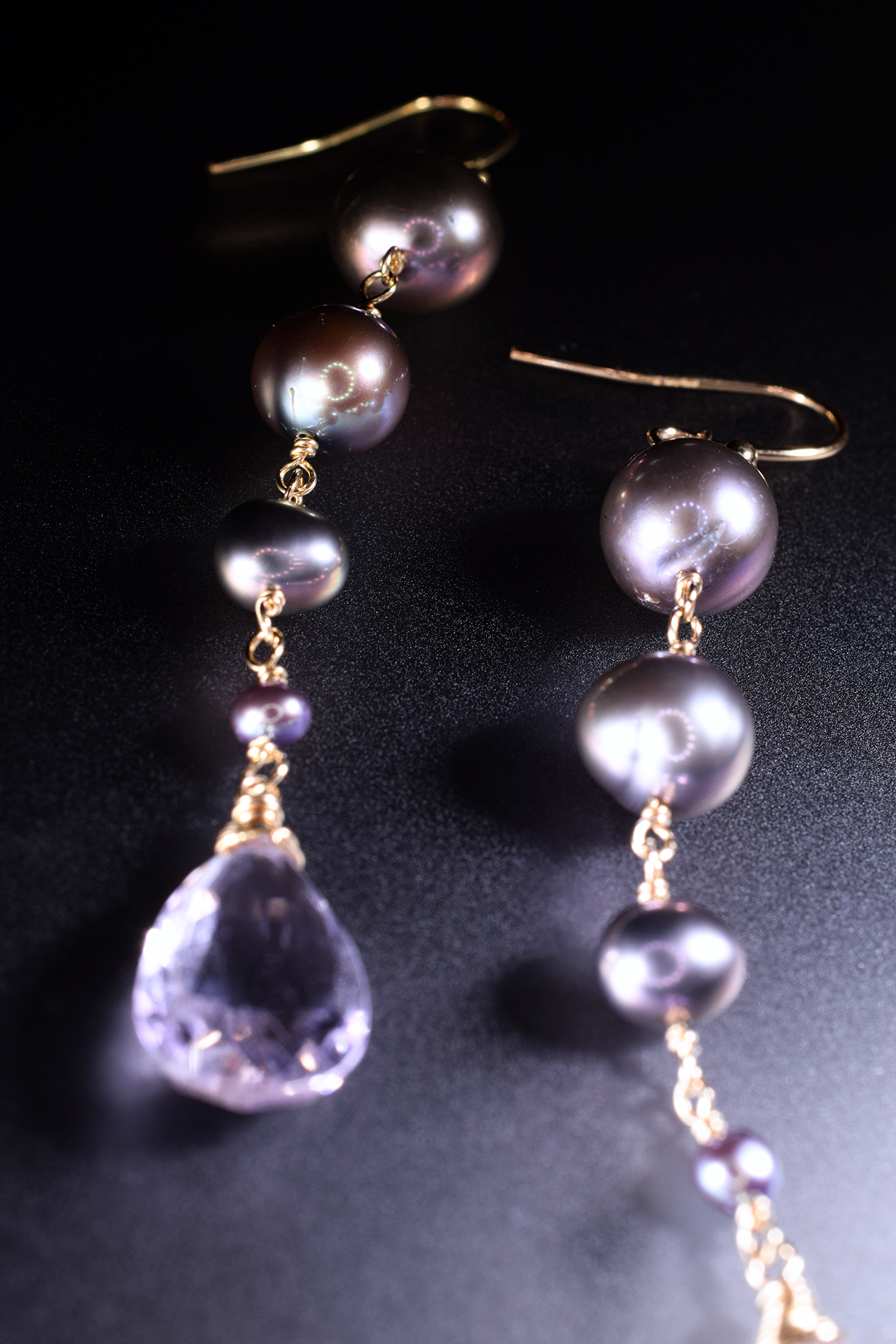 pearl and pink amethyst drop earrings