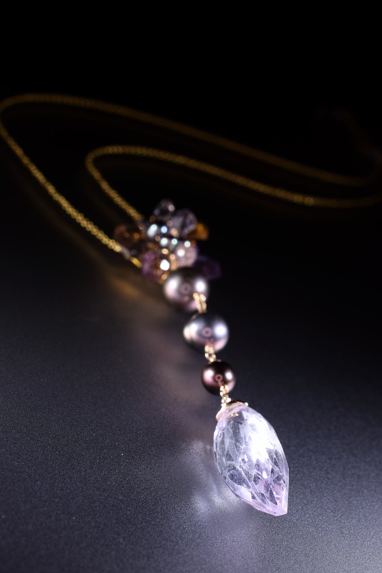 pearl amethyst ametrine drop pendant necklace