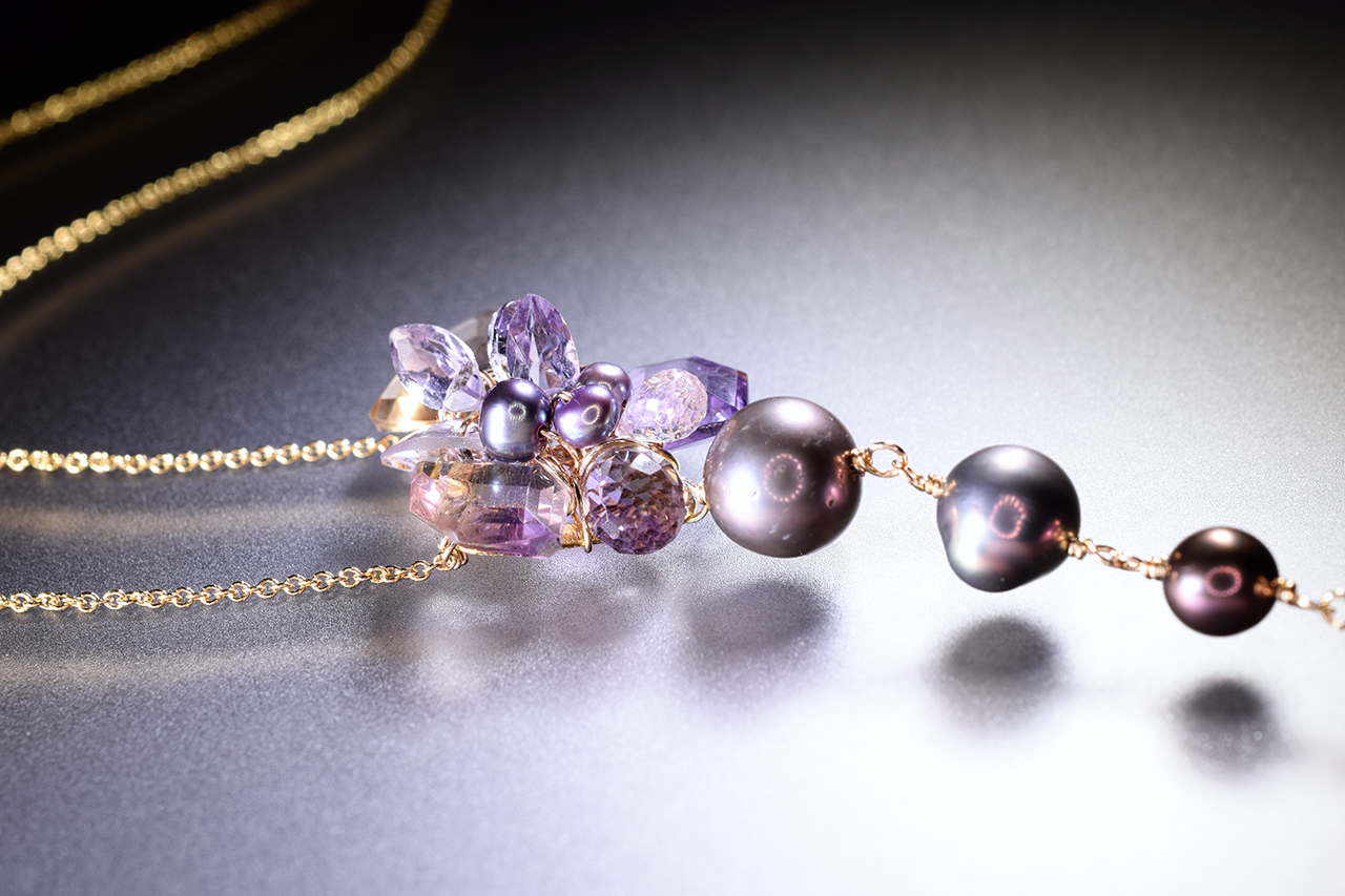 pearl amethyst ametrine drop pendant necklace