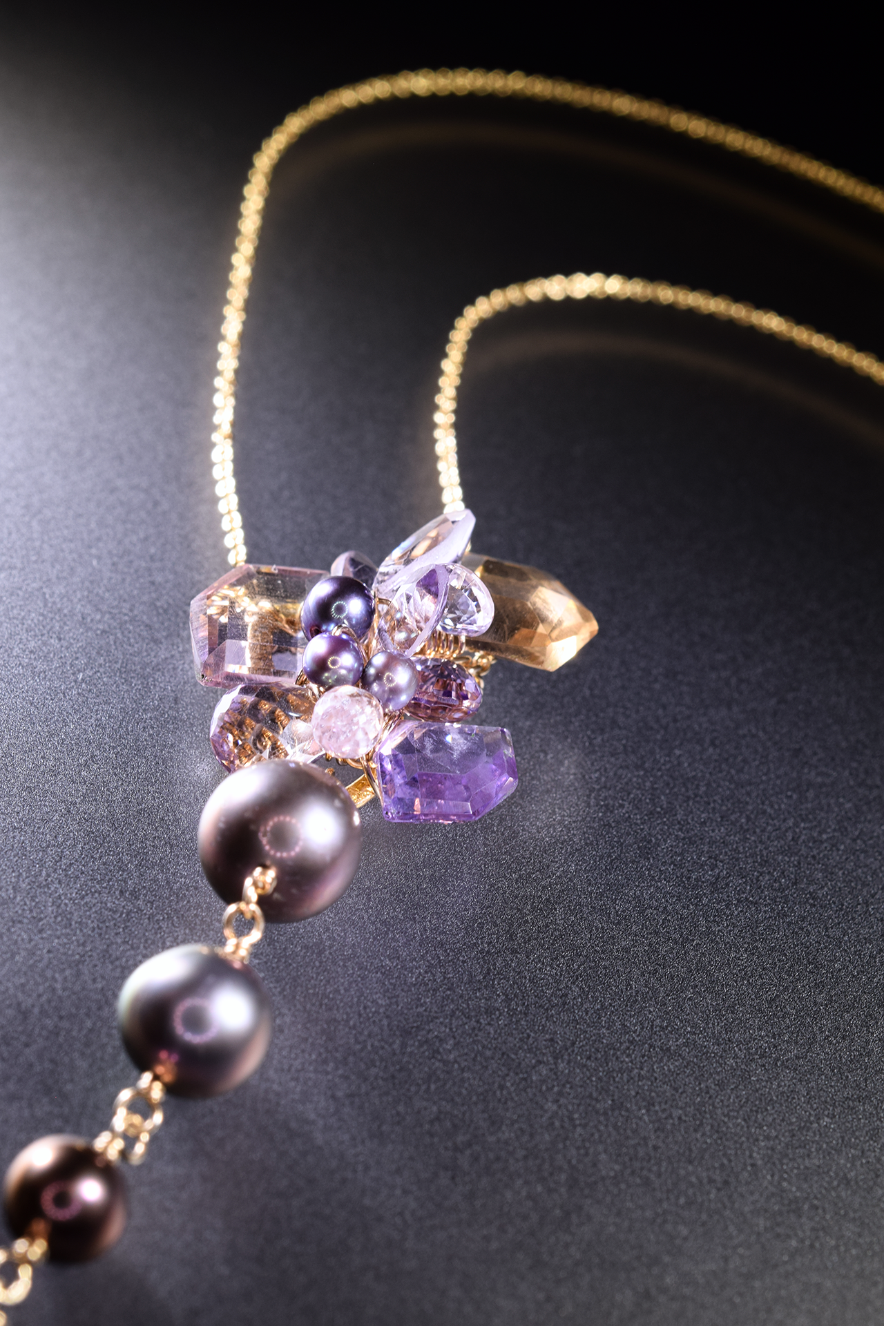 pearl amethyst ametrine drop pendant necklace