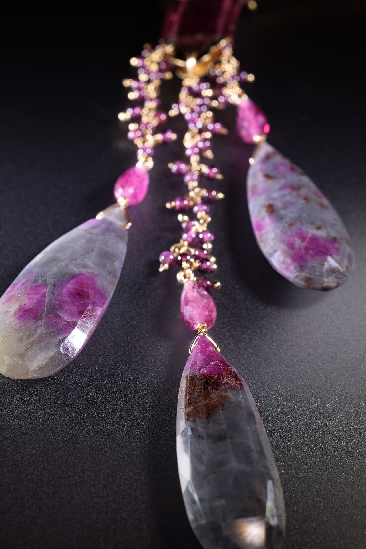 long sapphire briolette triple drop necklace