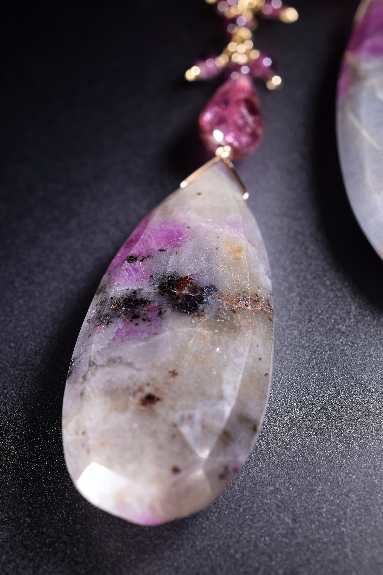 long sapphire and pink tourmaline earrings