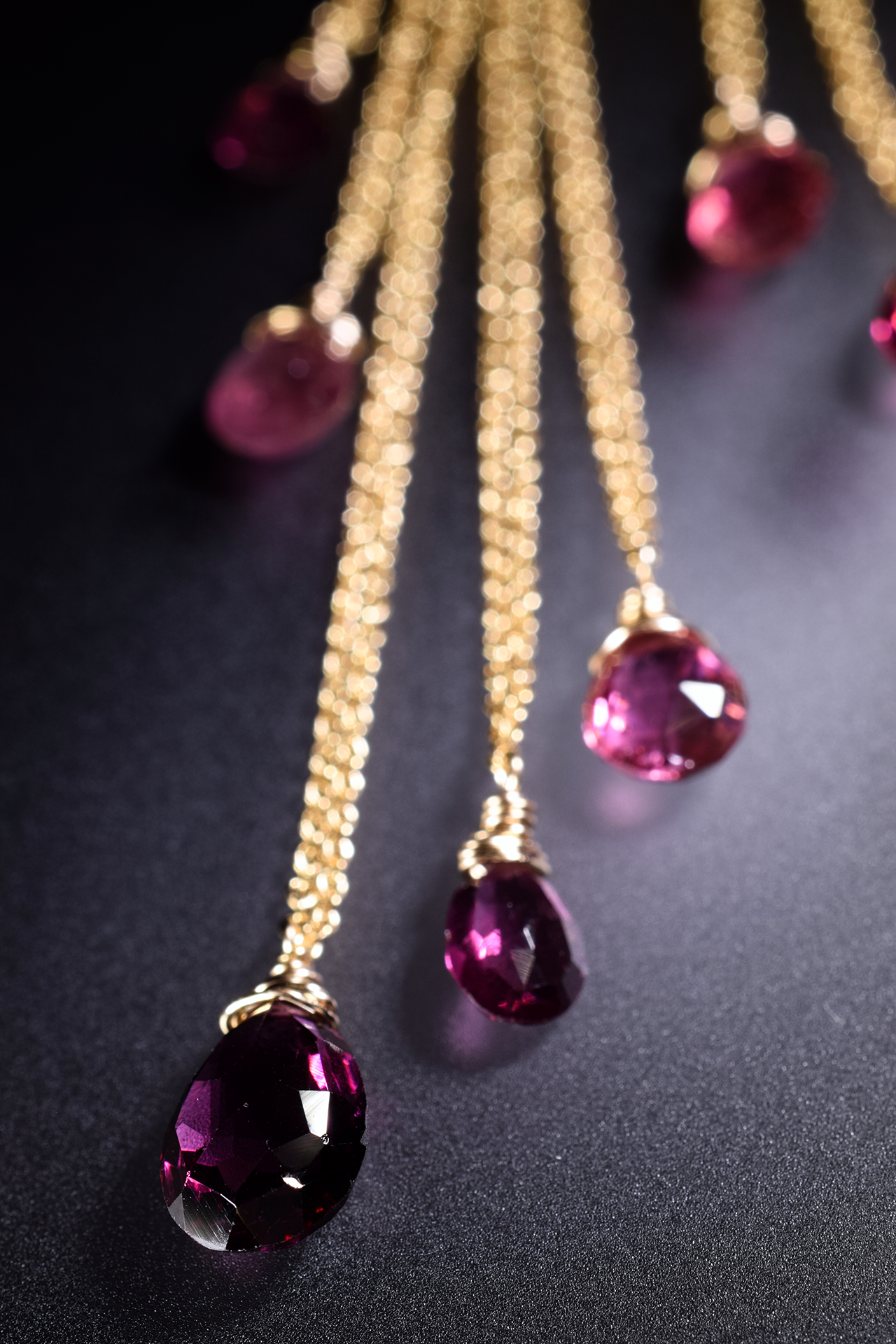 Pink tourmaline and garnet multi drop earrings