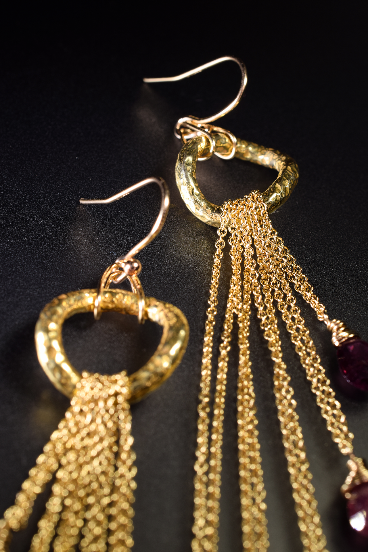 Pink tourmaline and garnet multi drop earrings