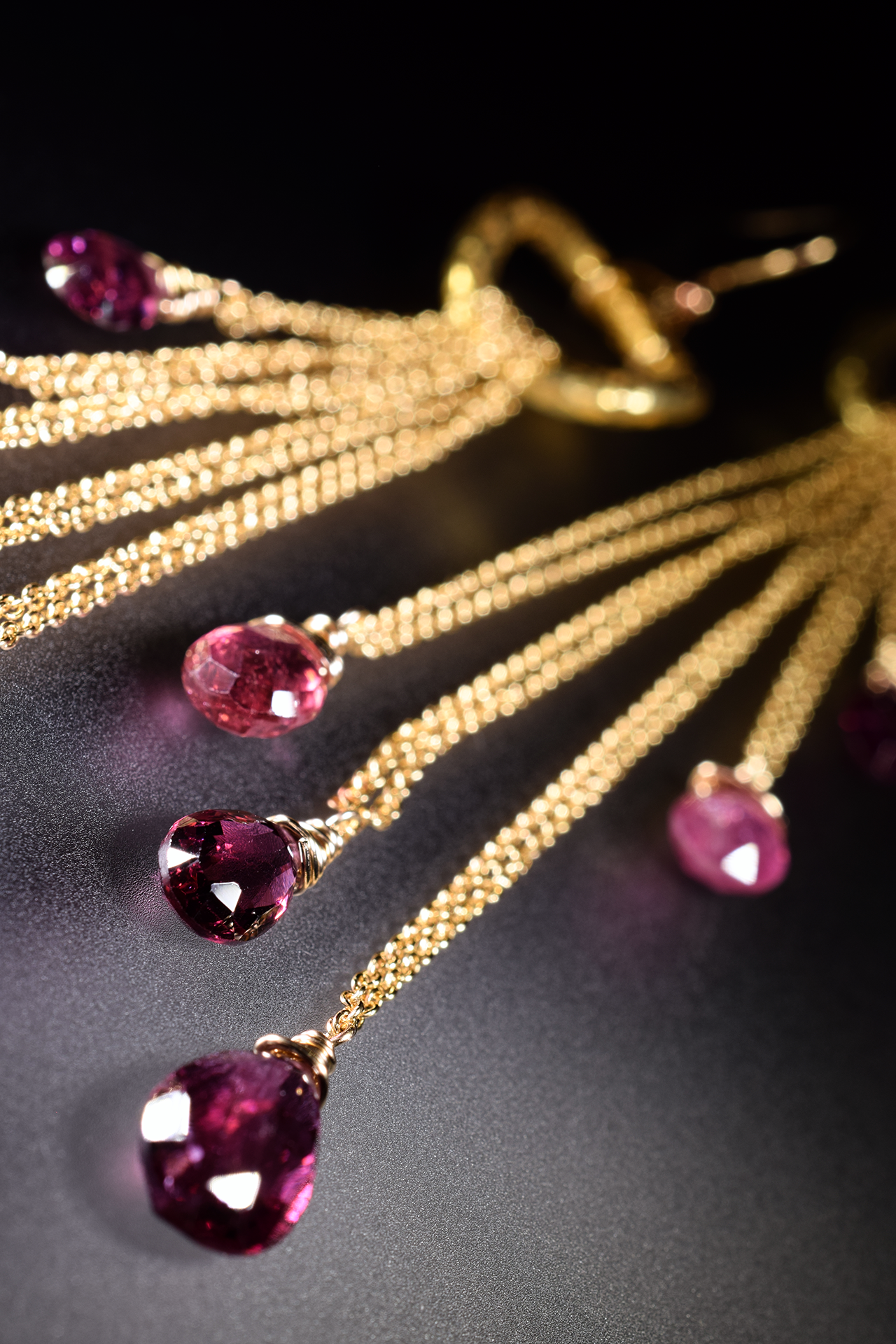 Pink tourmaline and garnet multi drop earrings