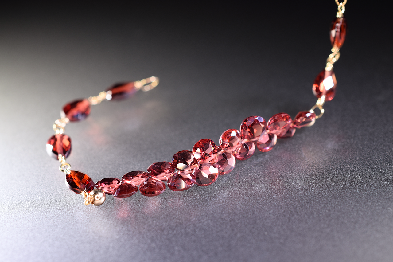 rhodolite garnet gemstone gold stacking bracelet