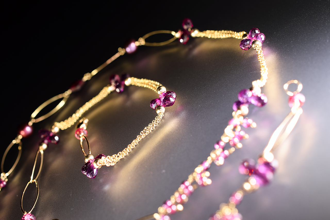 rhodolite garnet long layering necklace 