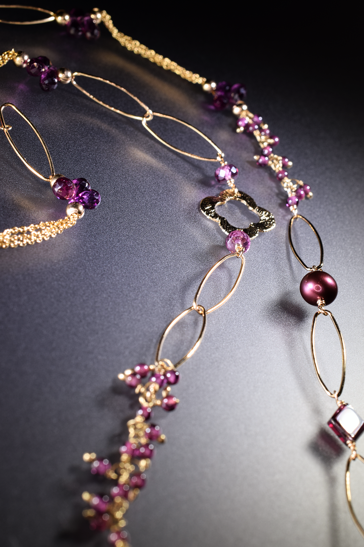 rhodolite garnet long layering necklace 