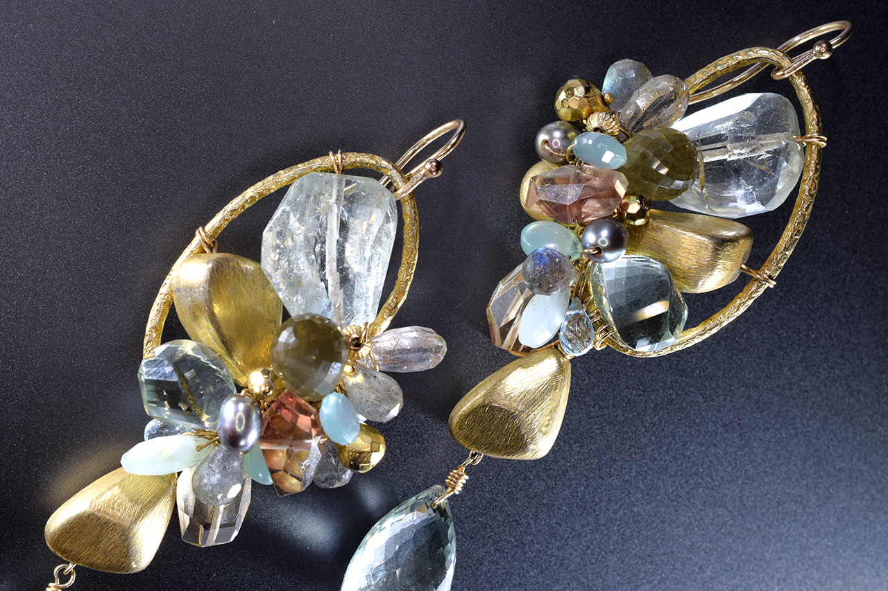 Gemstone and gold statement earrings