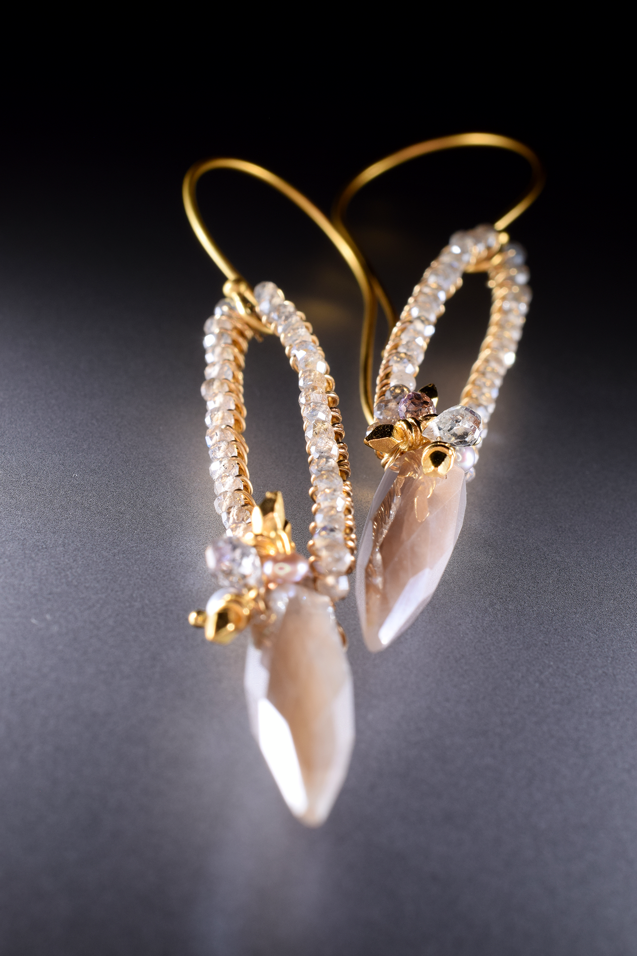 long rectangle gemstone gold single drop earrings