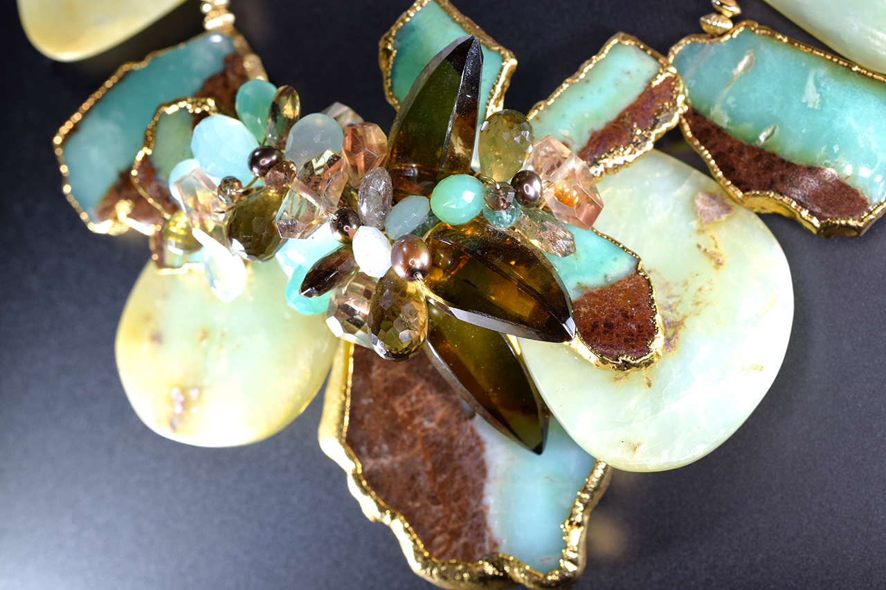 peruvian opal and gemstone statement necklace