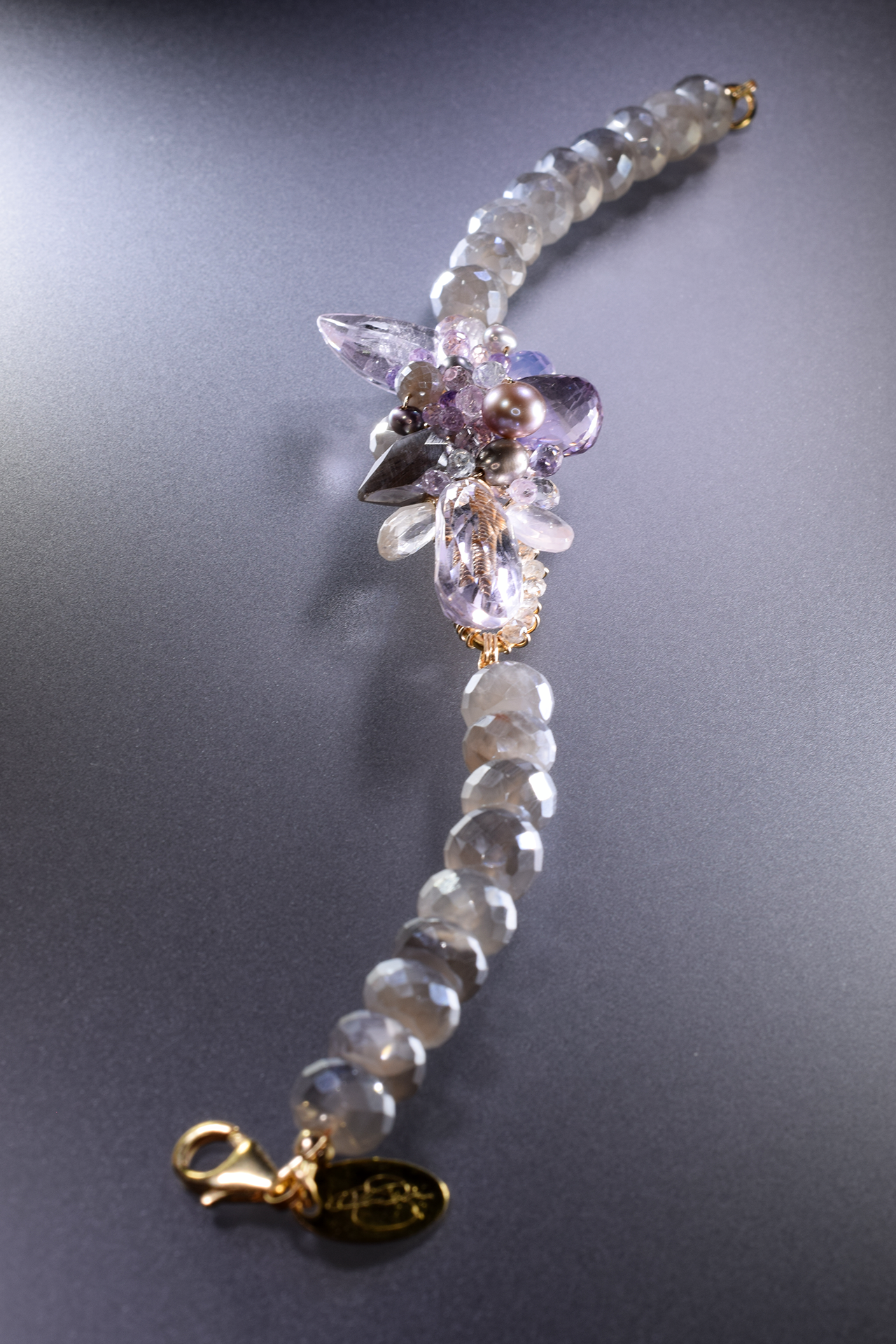 gemstone pearl gold cluster bracelet