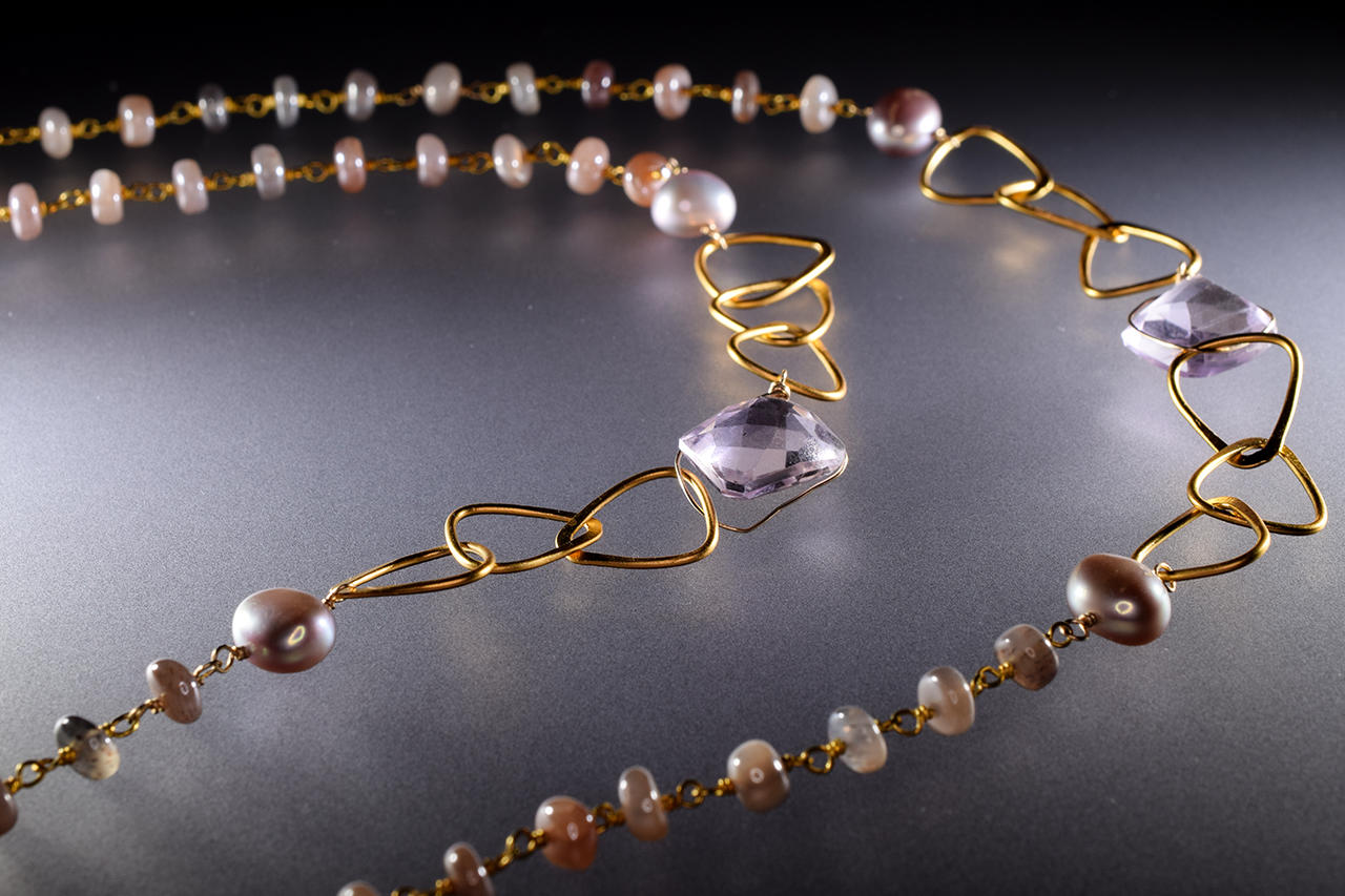 long multi drop gemstone pearl gold layering necklace