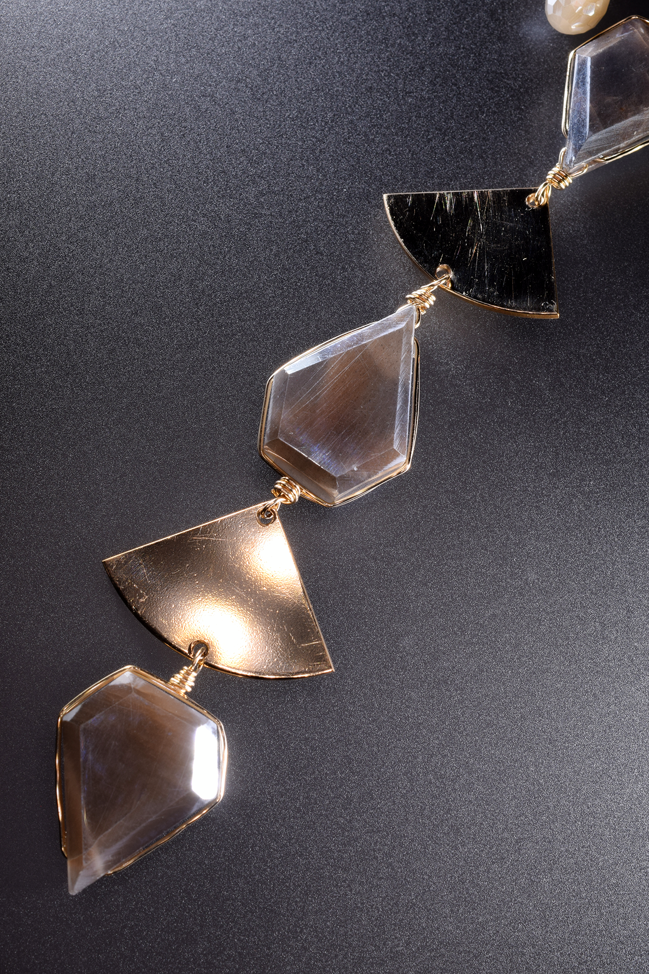 geometric gold shape shield cut moonstone multi drop gemstone cluster necklace