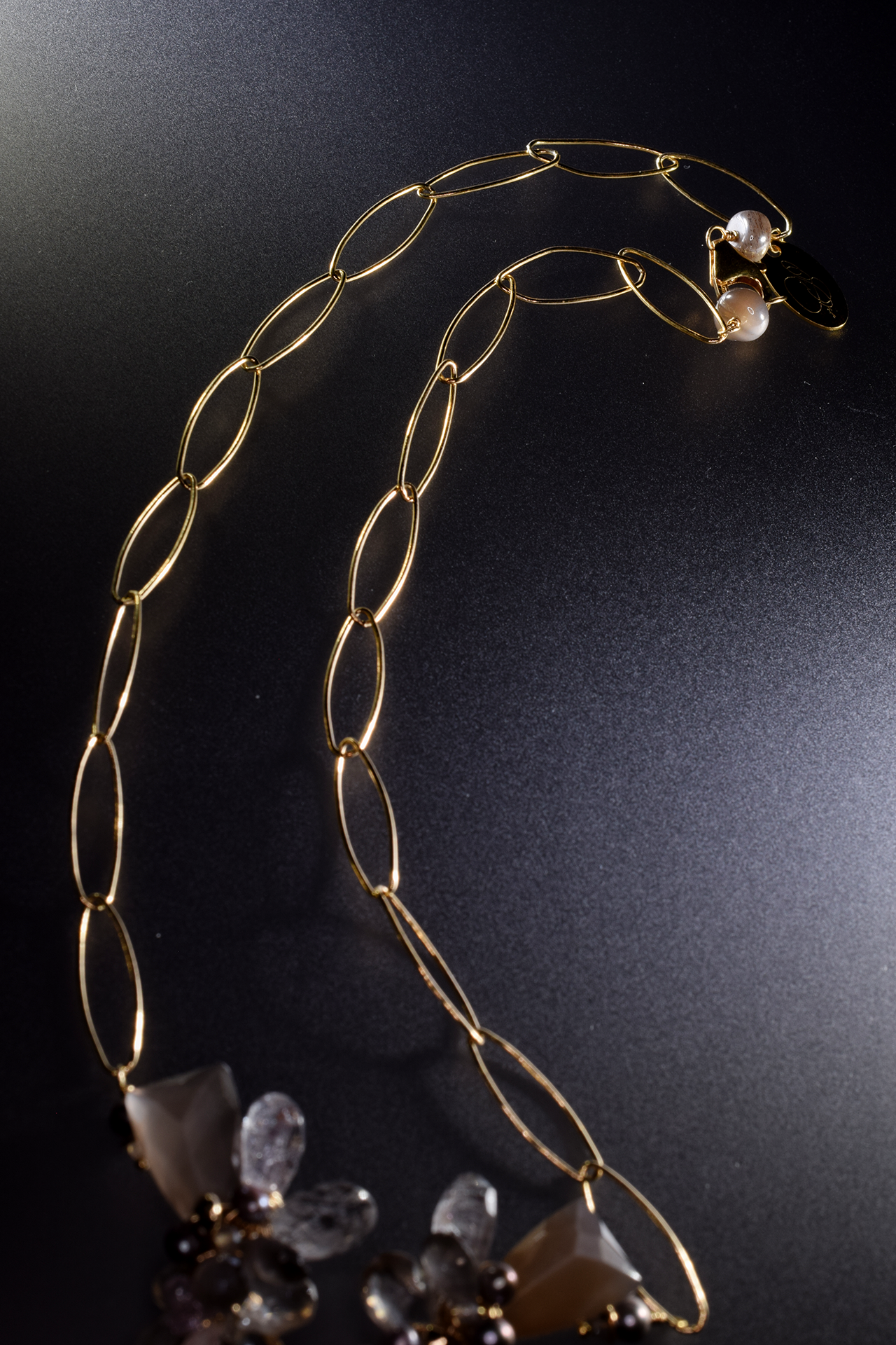 geometric gold shape shield cut moonstone multi drop gemstone cluster necklace