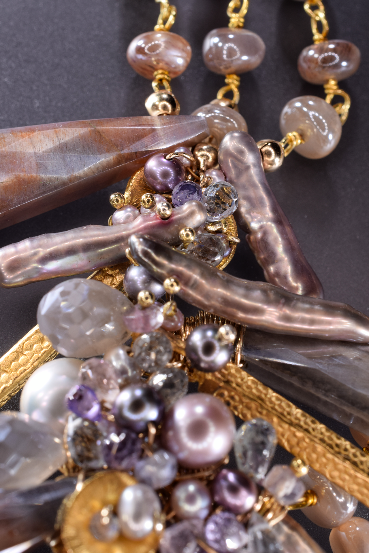 signature statement asymmetric gemstone cluster with multi gold spikes necklace