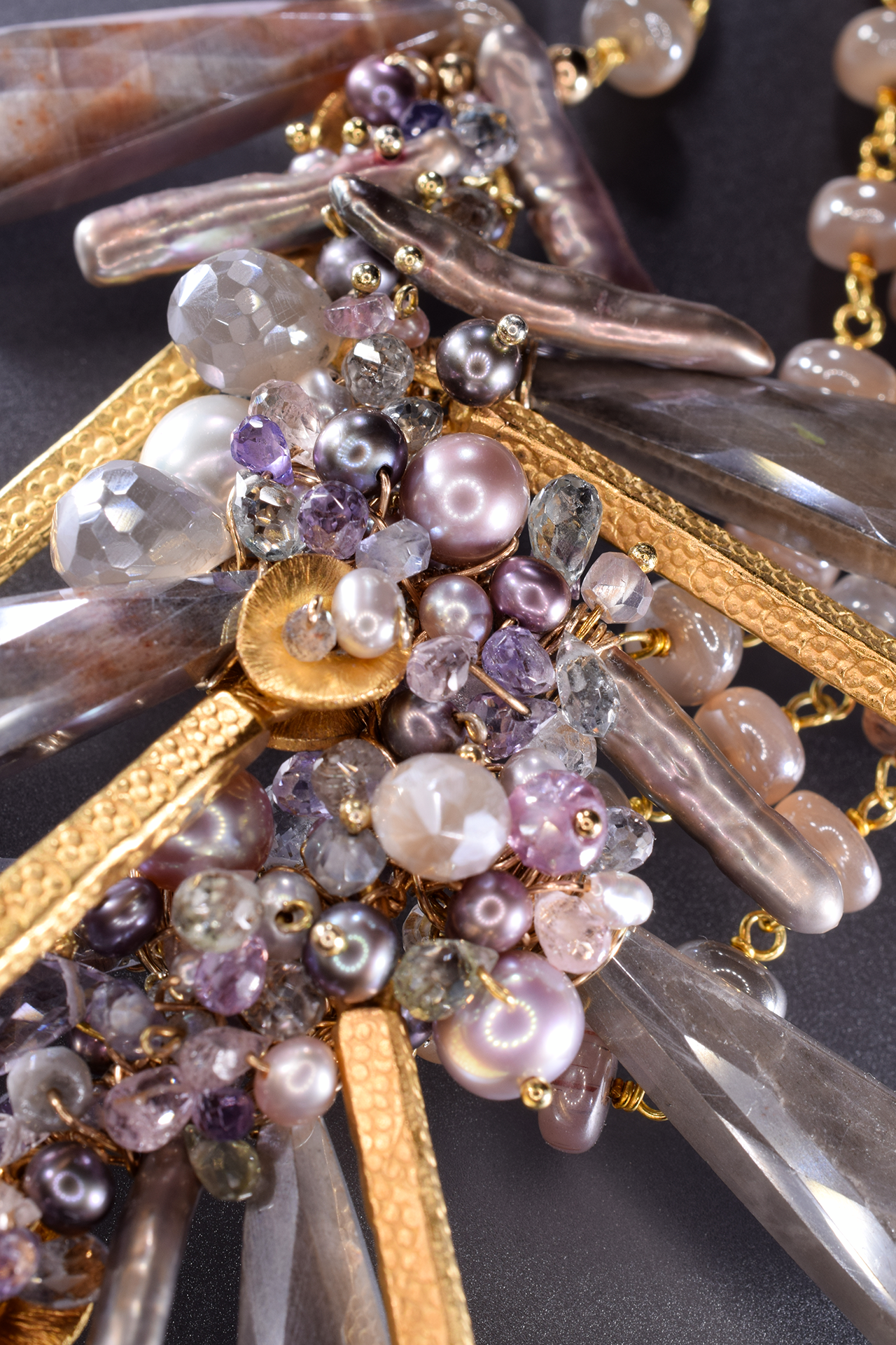 signature statement asymmetric gemstone cluster with multi gold spikes necklace