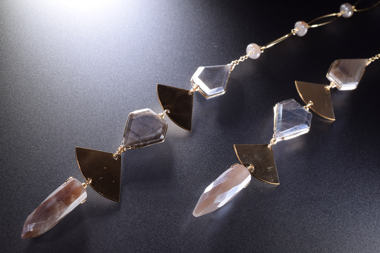 double tassel geometric gold gemstone long necklace