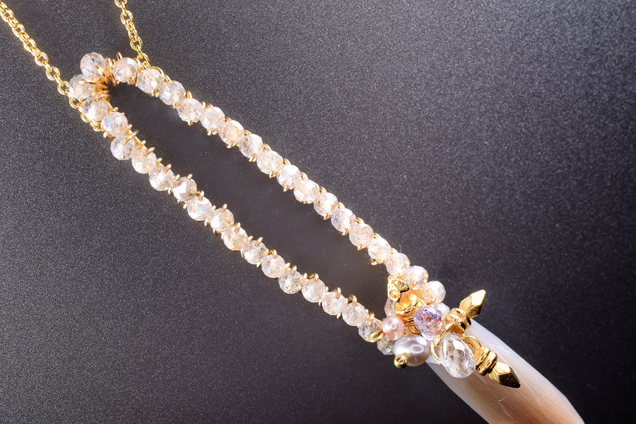 long oval gemstone encrusted single moonstone spike drop pendant gold necklace