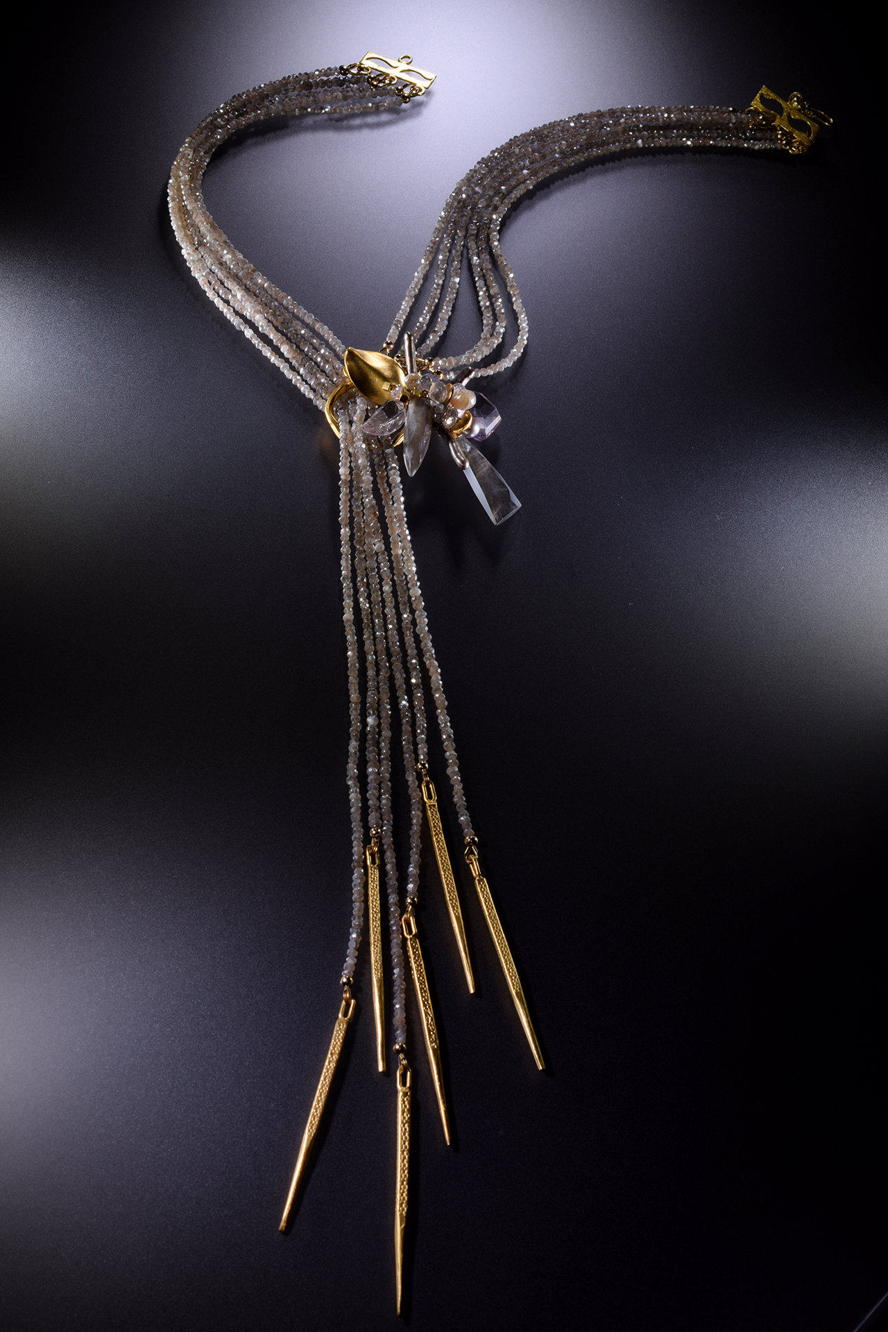 multi drop adjustable lariat with gemstone pearl cluster gold necklace