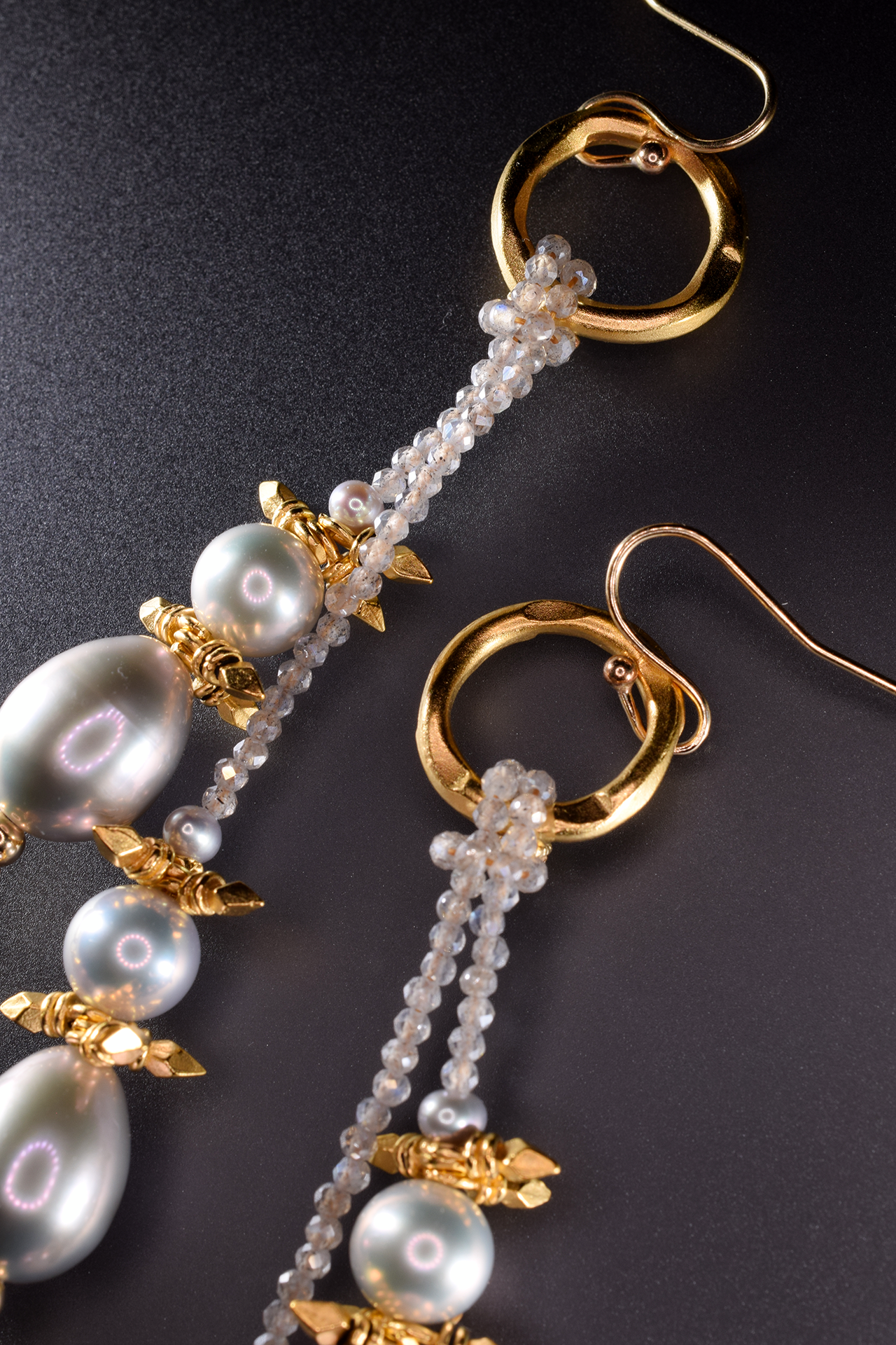 double tassel pearl gold drop earrings