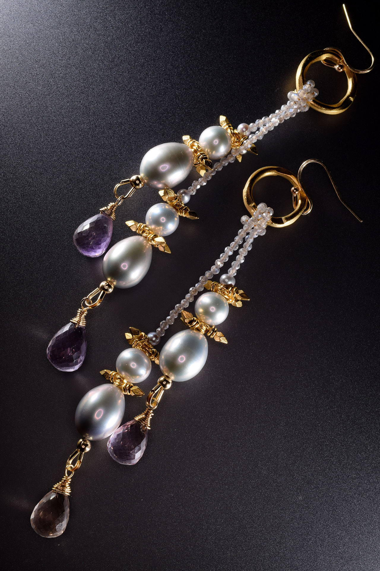double tassel pearl gold drop earrings