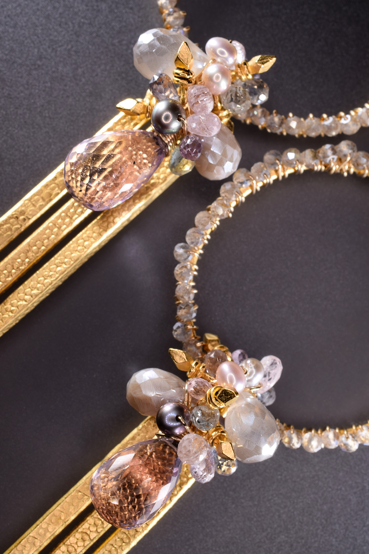 encrusted hoop gemstone cluster triple spike gold drop earrings
