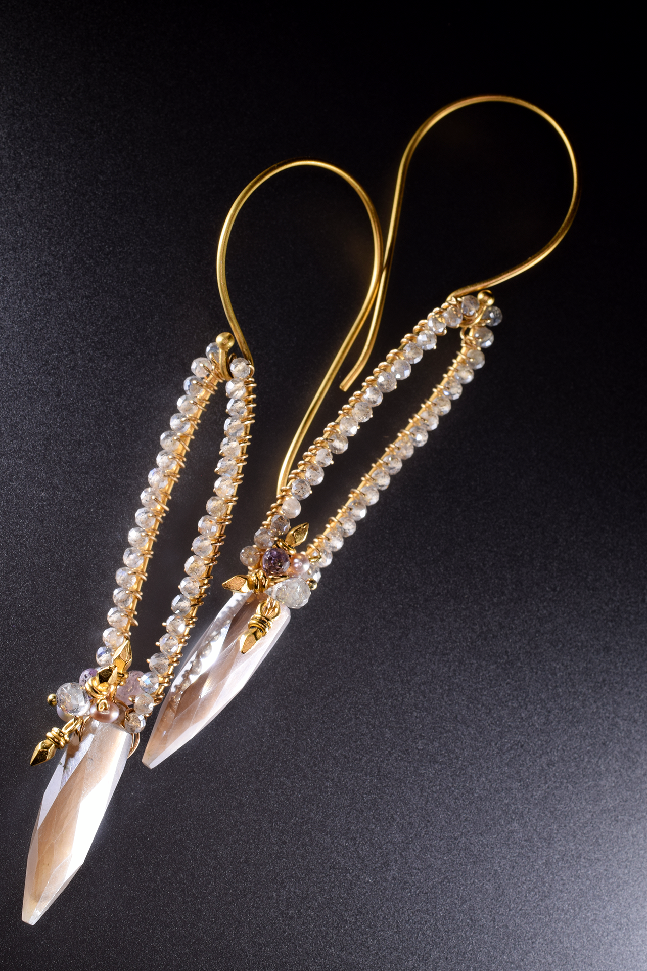long rectangle gemstone gold single drop earrings